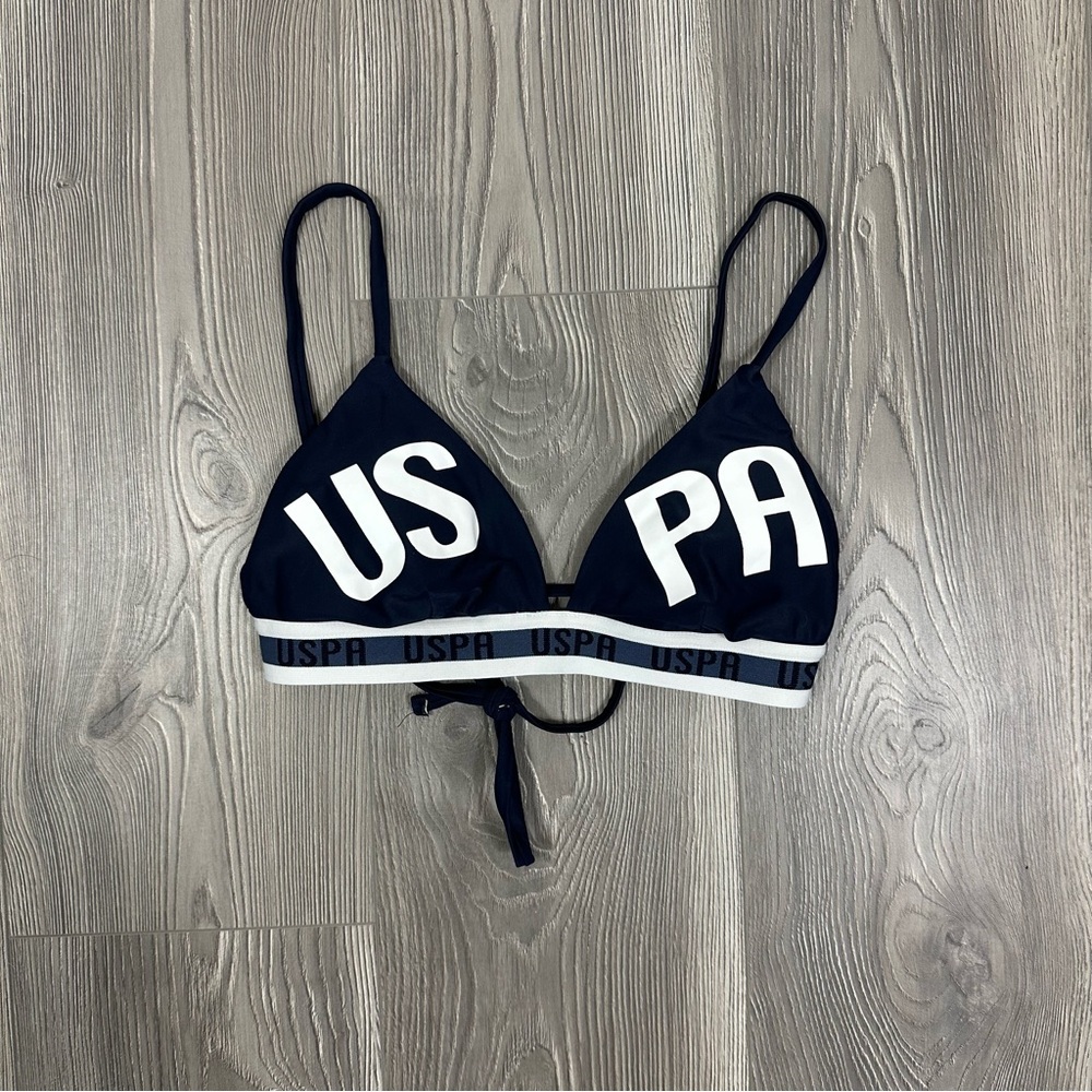 US Polo Assn. Navy Blue Logo Bikini Swim Top Women’s Size S – Athletic Swimwear
